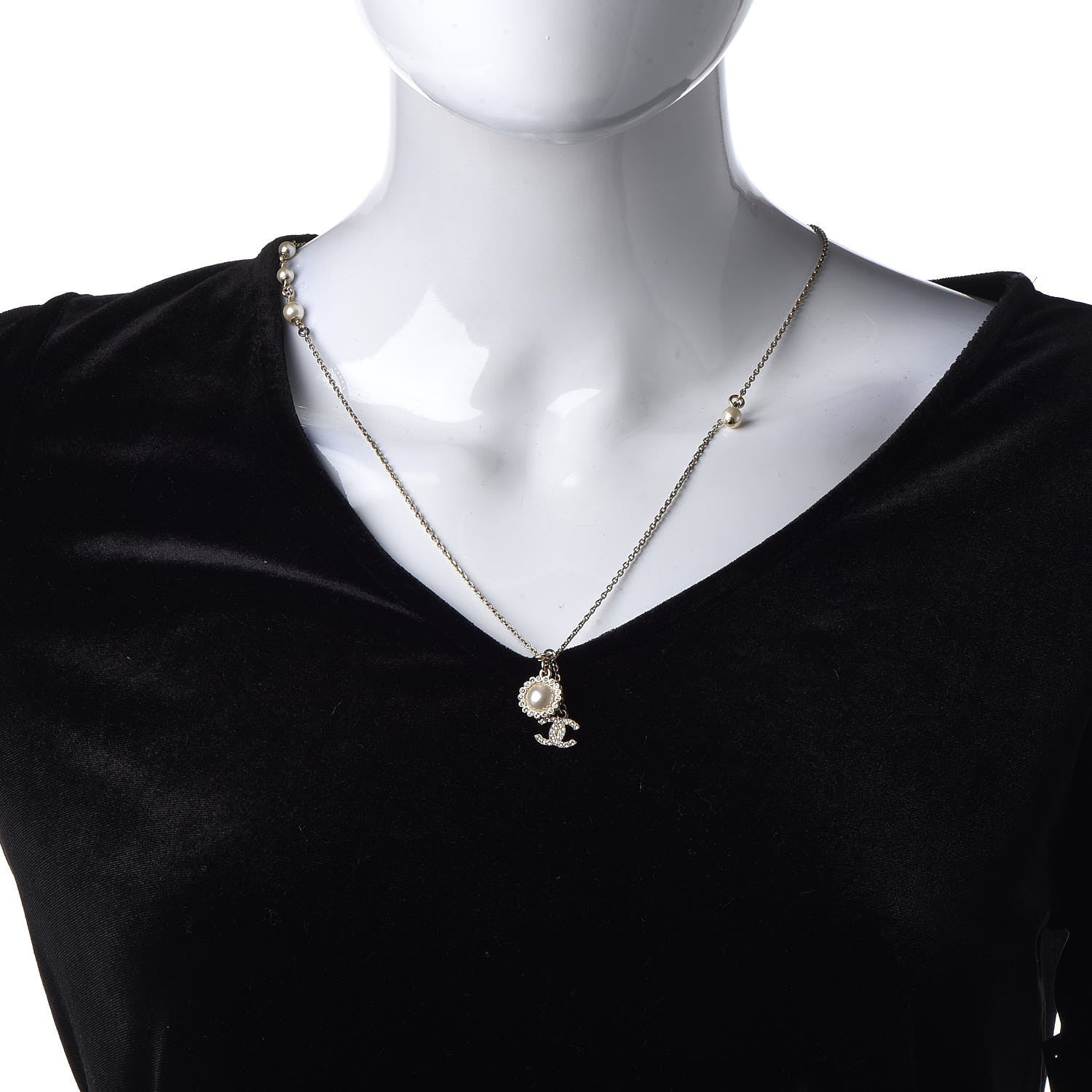 Chanel Pearl Crystal CC Necklace Gold 2 of 5