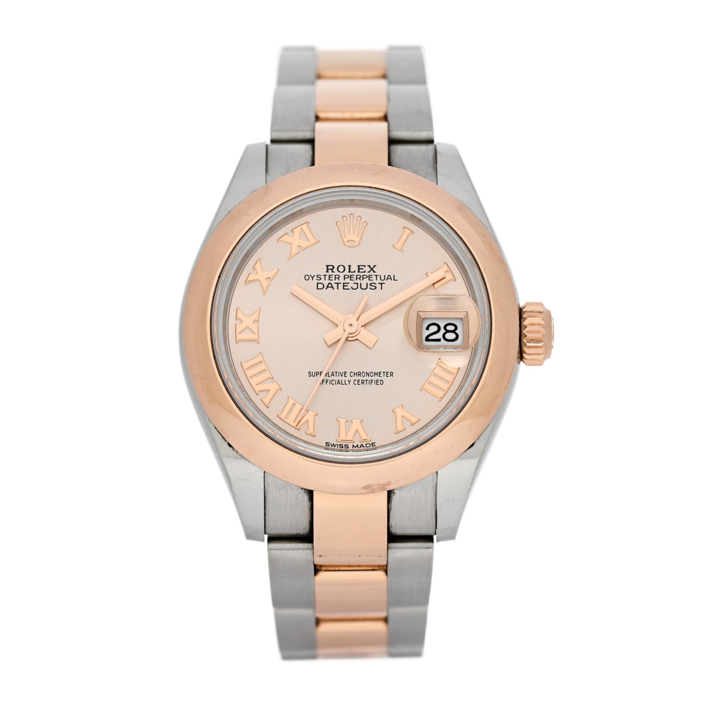 Stainless Steel 18K Everose Gold 28mm Oyster Perpetual Datejust Watch Silver Roman 279161