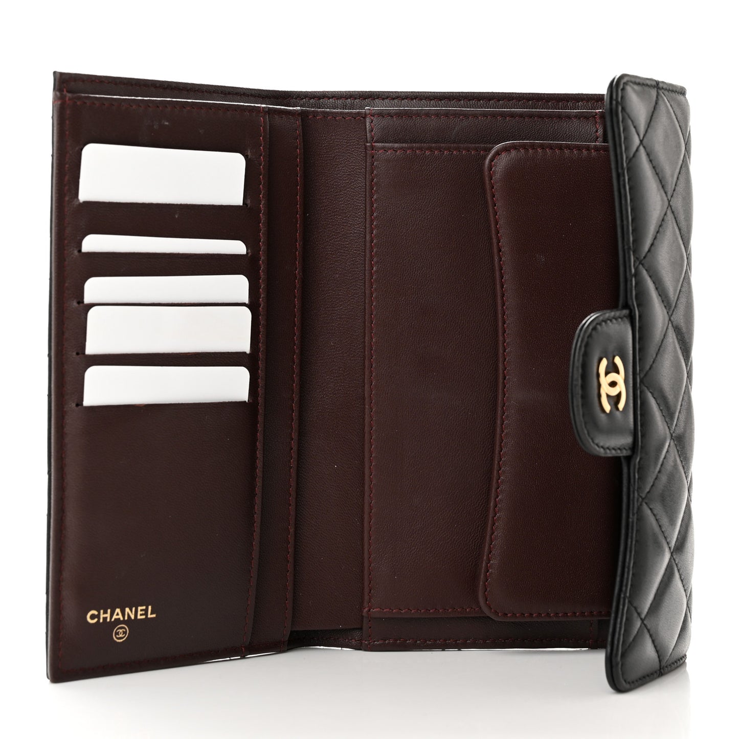 Lambskin Quilted Large Flap Wallet Black
