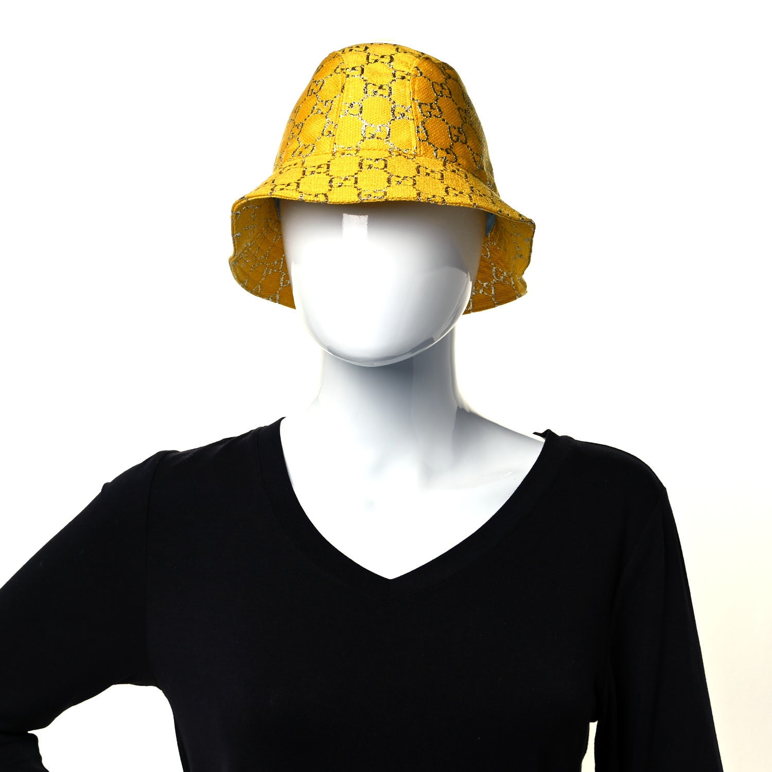 Gucci Canvas Lame GG Monogram Desert Bucket Hat S Yellow 2 of 7