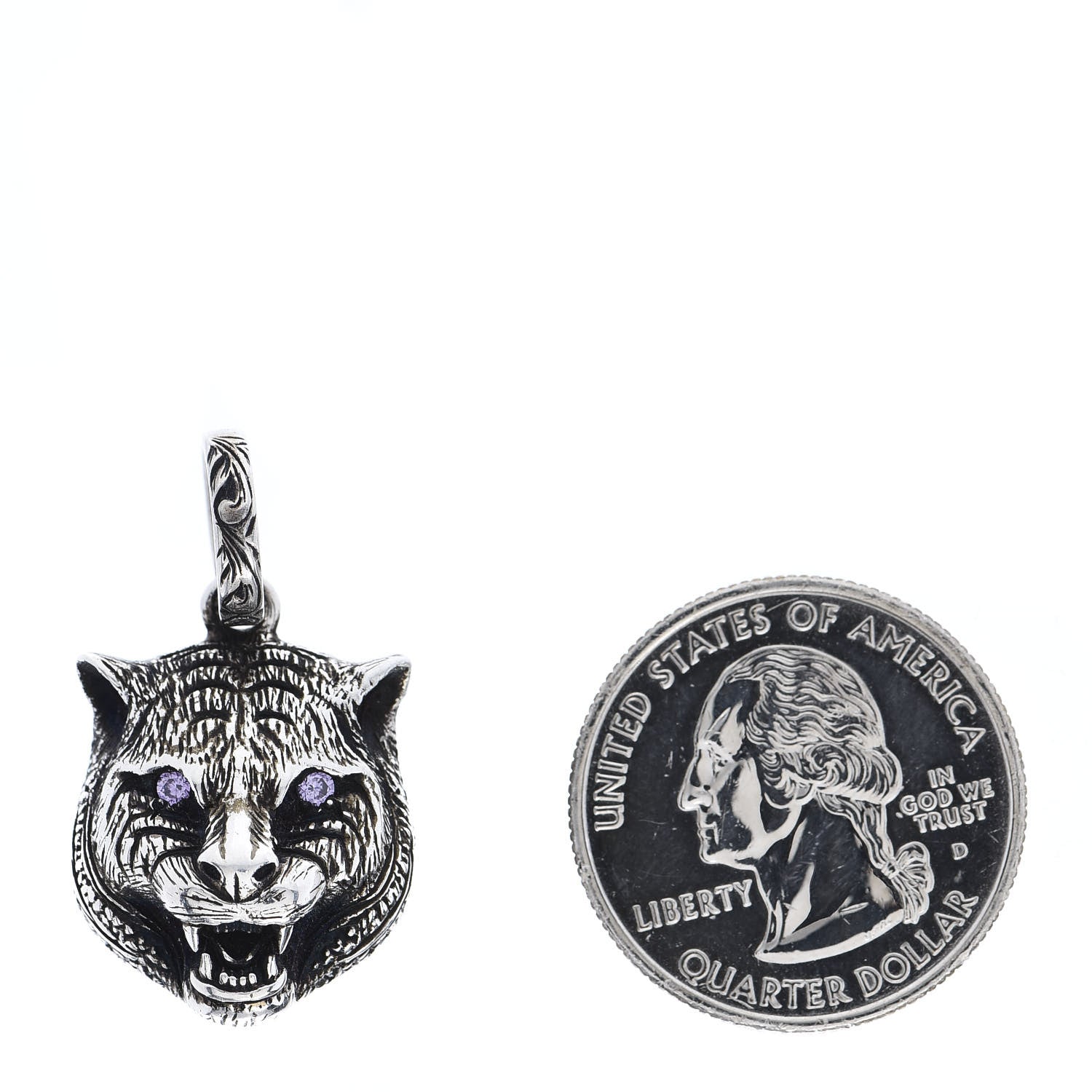 Gucci Sterling Silver Crystal Tiger Head Charm Pendant 2 of 4
