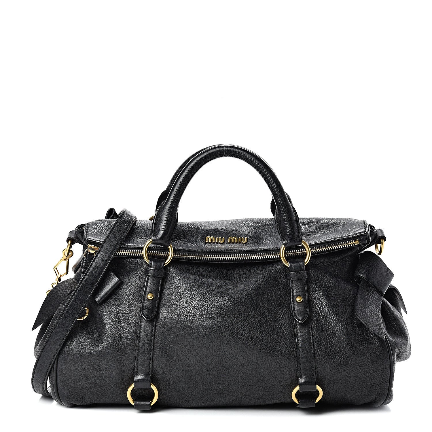 Miu Miu Vitello Medium Bow Bag Black 1 of 23