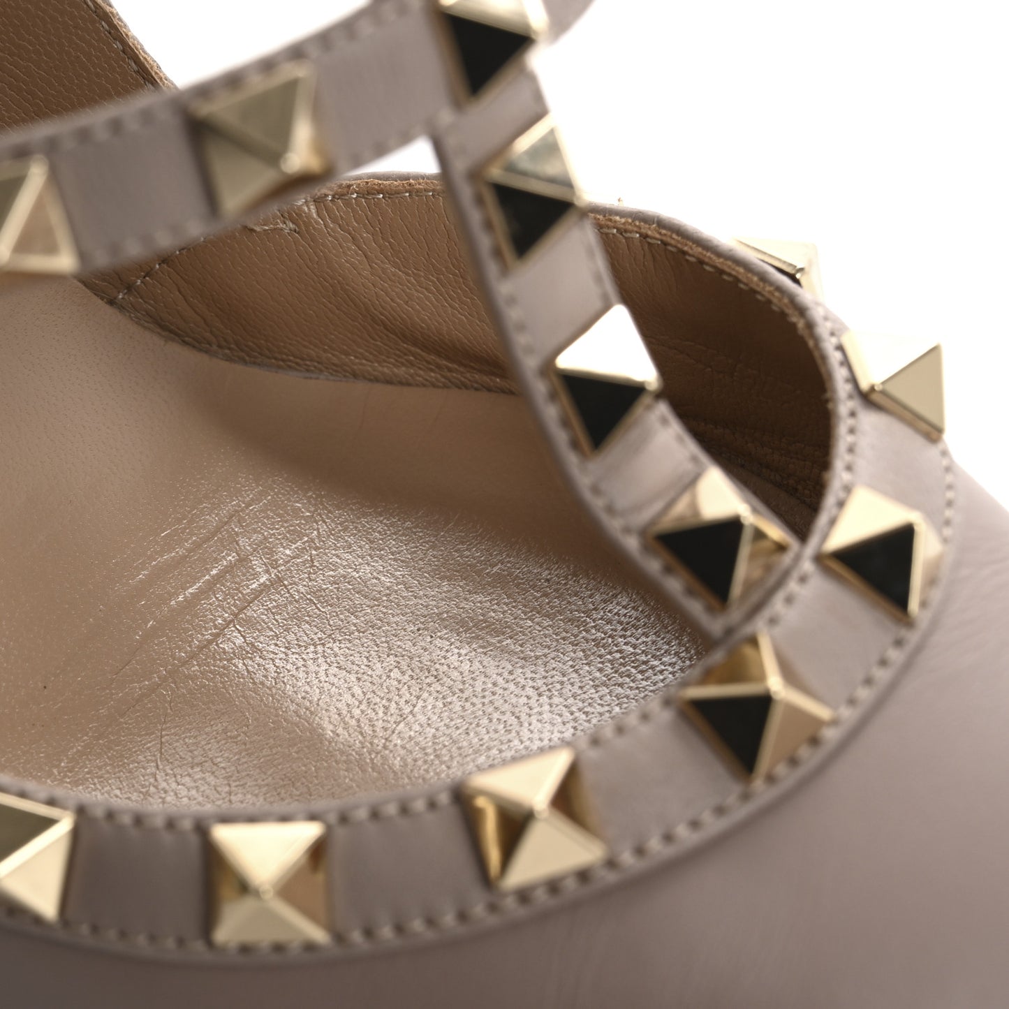 Calfskin Nappa Rockstud Ankle Strap 100mm Pumps 37 Poudre