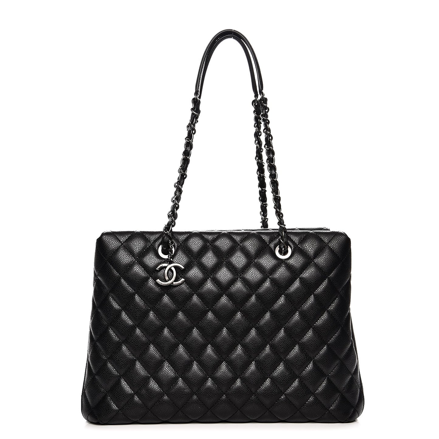 Caviar Quilted City Shopping Tote Black