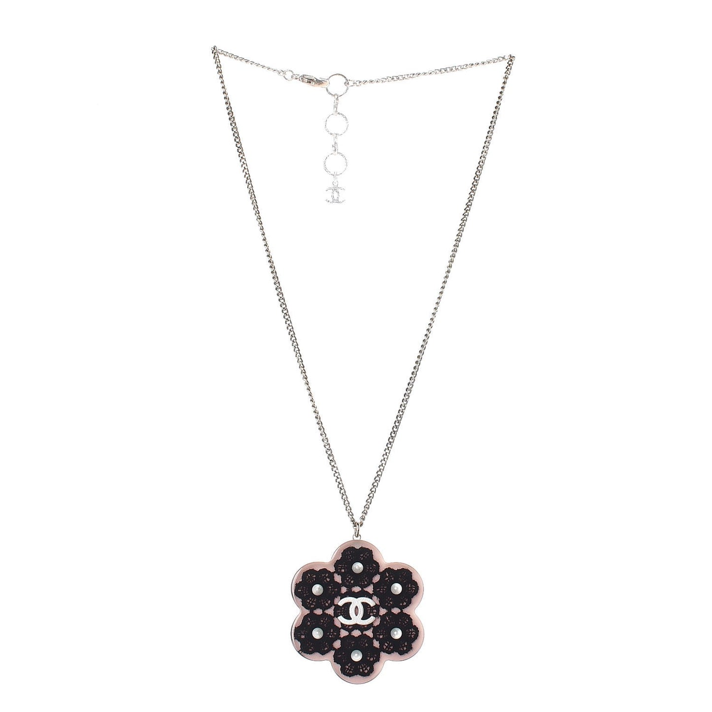 Resin Pearl Lace CC Necklace Gold Pink