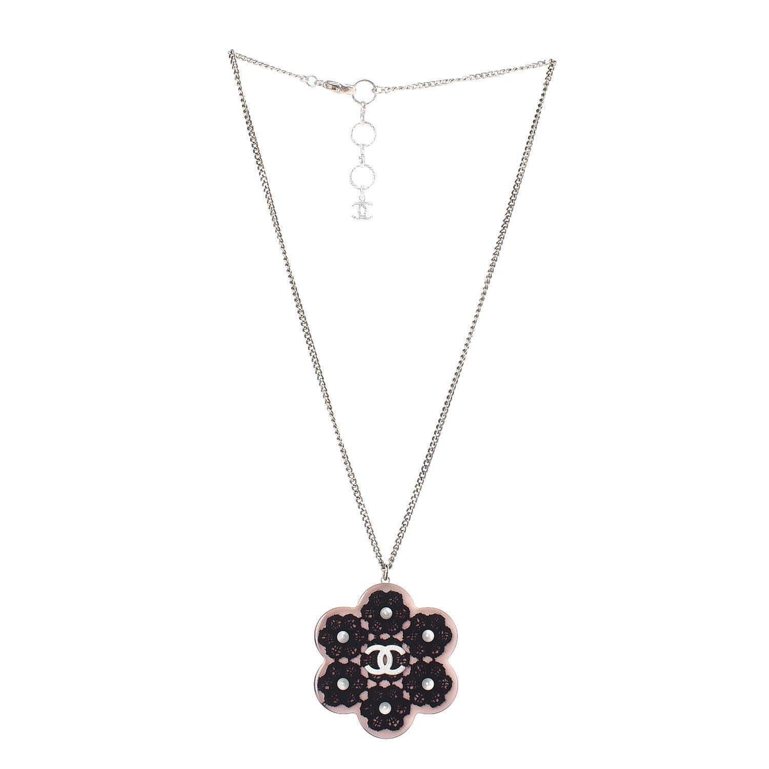 Chanel Resin Pearl Lace CC Necklace Gold Pink 3 of 7