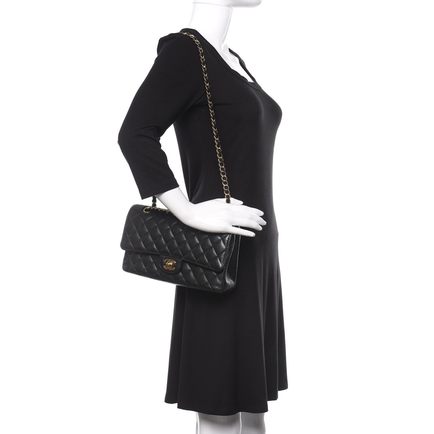Caviar Quilted Medium Double Flap Black