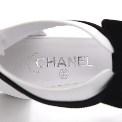 Chanel Goatskin Velvet Cap Toe CC Bow Cut Out Ankle Boots 37.5 White Black 7 of 9