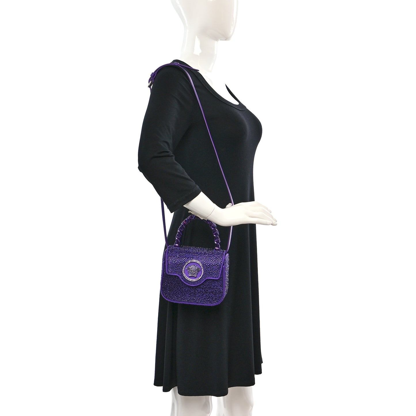 Satin Crystal Studded Mini La Medusa Bag Purple