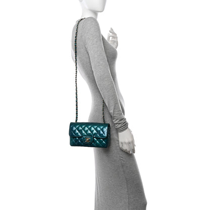 Chanel Shaded Patent Calfskin Quilted Mini Rectangular Flap Green Blue 2 of 11