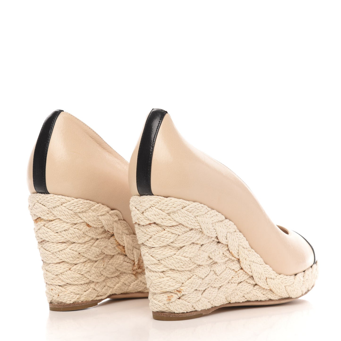 Lambskin Cap Toe CC Espadrille Wedge Pumps 41 Light Pink Black
