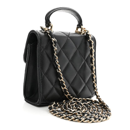 Chanel Lambskin Quilted Top Handle Flap Clutch With Chain Black 3 of 10