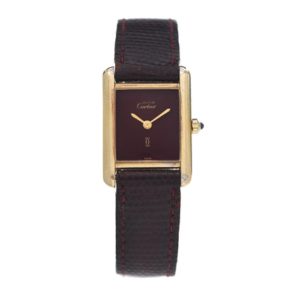 Cartier Sterling Silver Vermeil Lizard 20mm Must de Cartier Tank Quartz Watch Brown 1 of 7