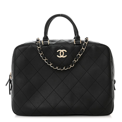 Chanel Calfskin Diamond Stitched Top Handle Bowling Bag Black 1 of 10