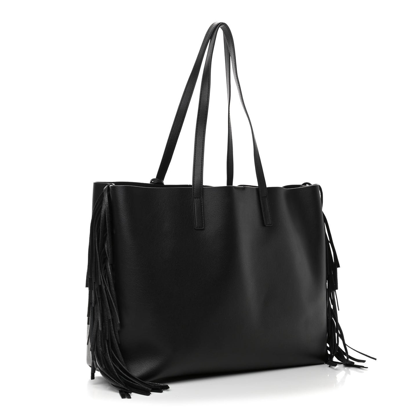 Calfskin Large Fringe Shopping Tote Black