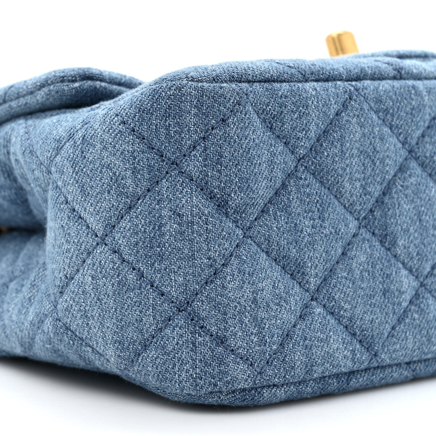 Denim Quilted Mini Pearl Crush Flap Blue