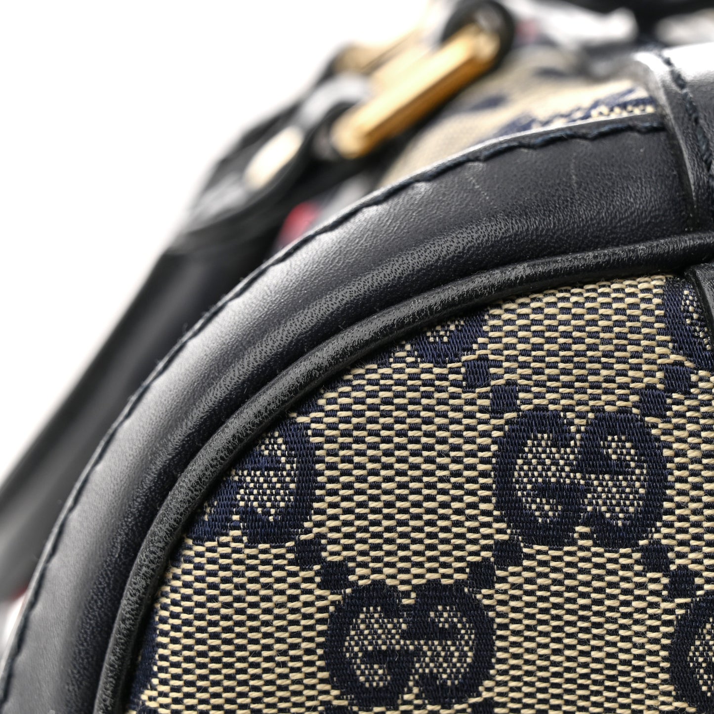 Monogram Selleria Calfskin Vintage Web Medium Boston Beige Blue