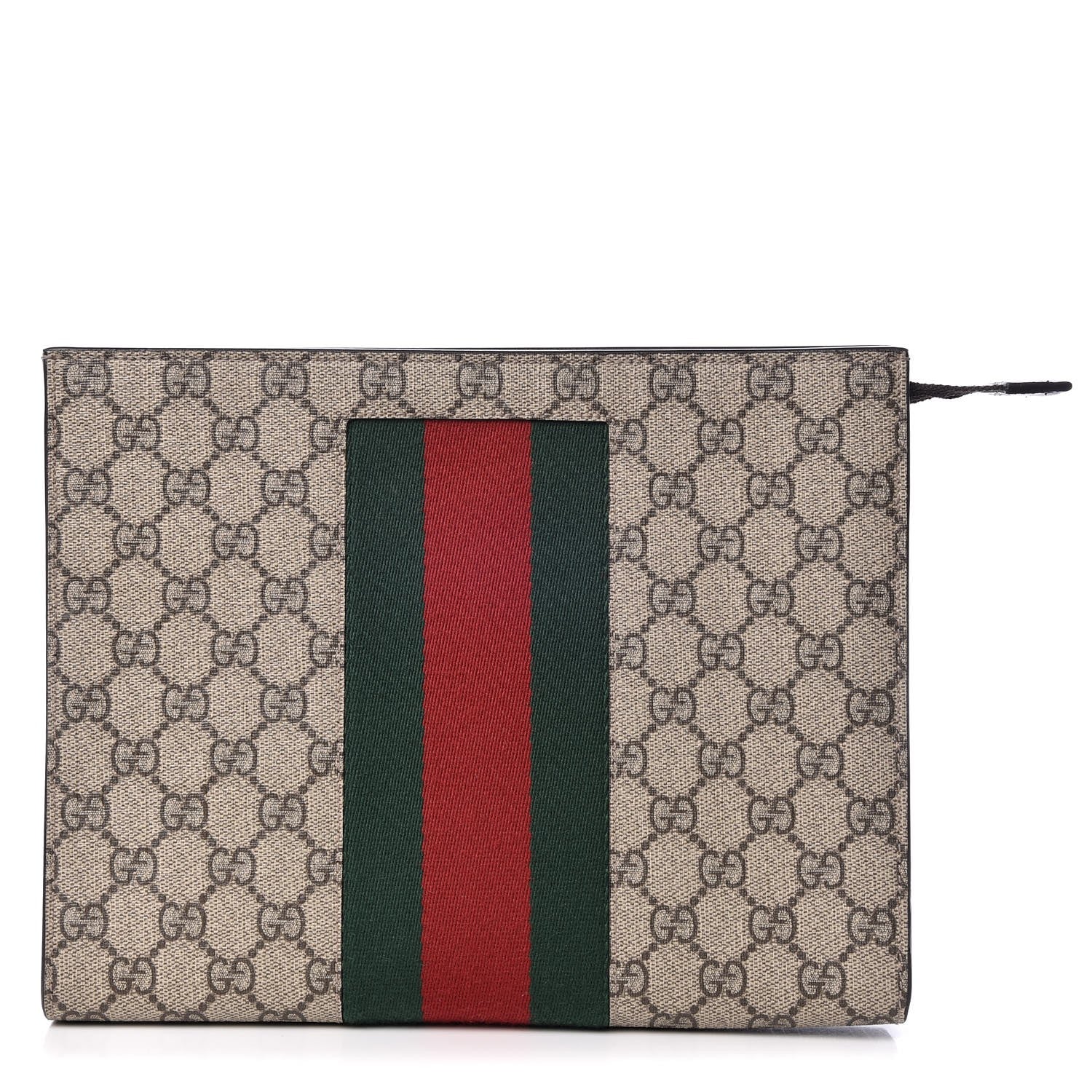 Gucci GG Supreme Monogram Selleria Calfskin Web New Web Cosmetic Case Beige Ebony Cocoa 1 of 7