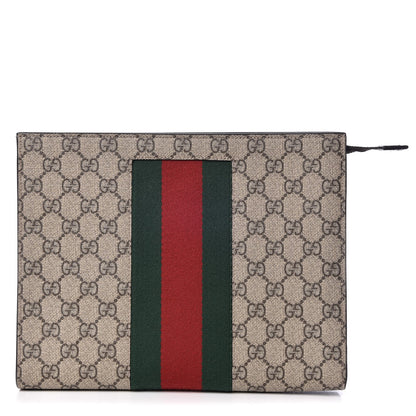 Gucci GG Supreme Monogram Selleria Calfskin Web New Web Cosmetic Case Beige Ebony Cocoa 1 of 7