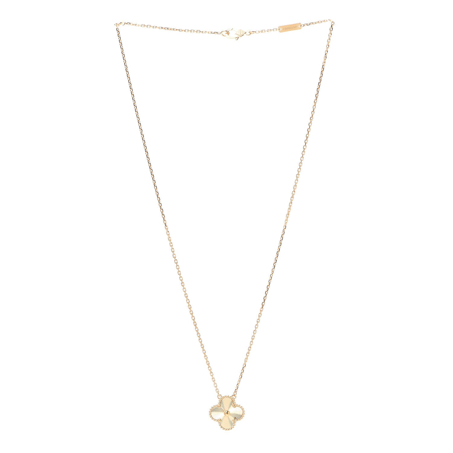 Van Cleef & Arpels 18K Yellow Gold Guilloche Vintage Alhambra Pendant Necklace 3 of 7