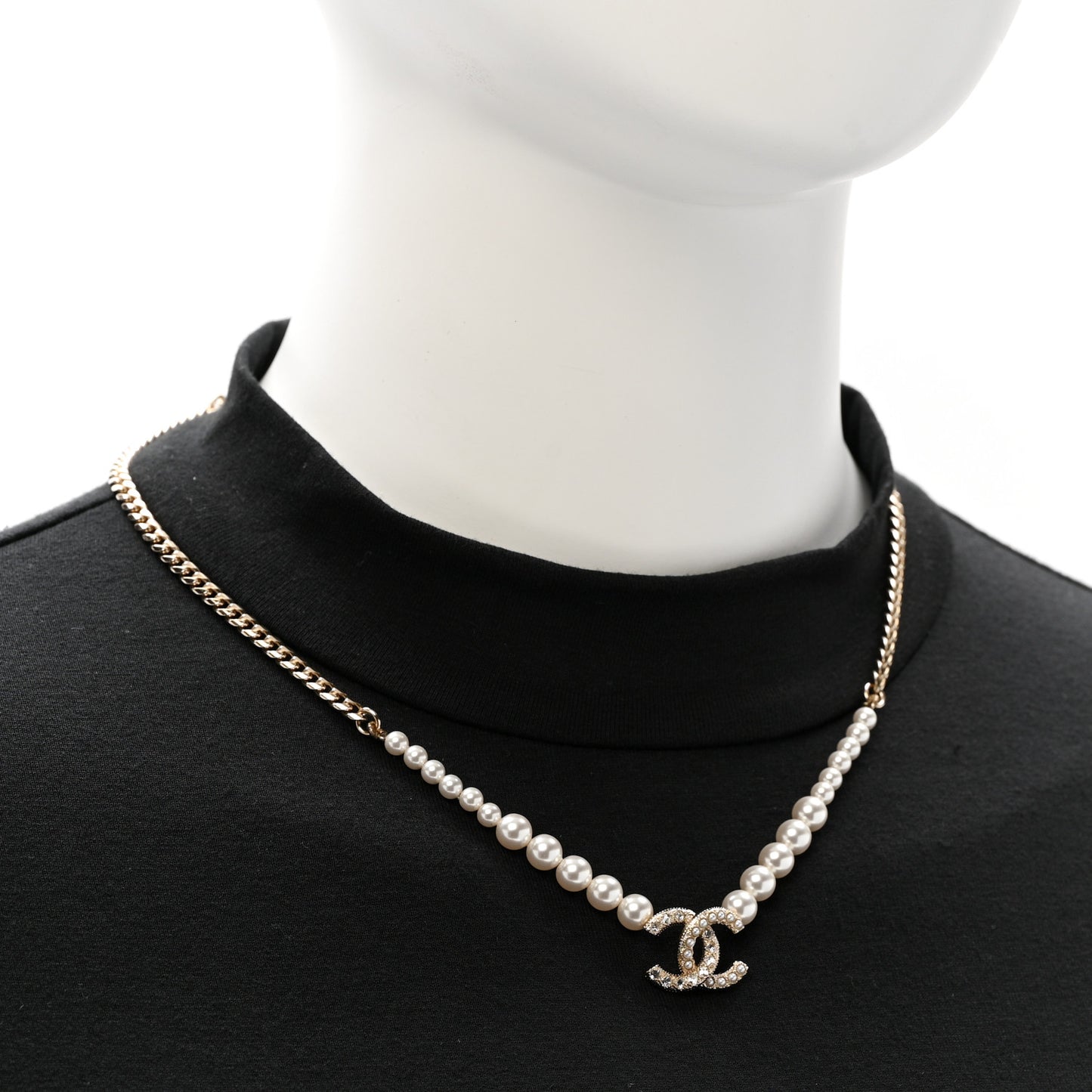 Pearl Crystal CC Short Necklace Gold