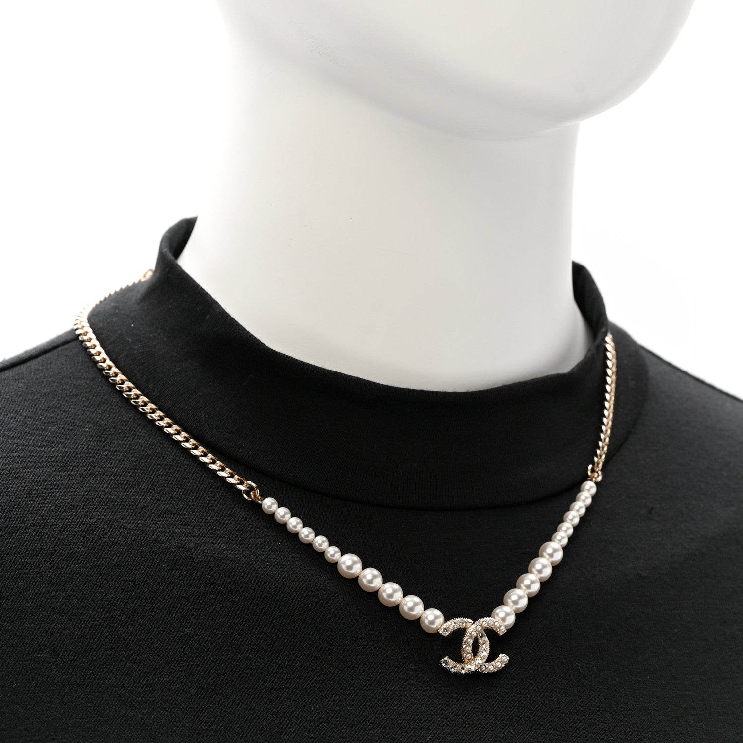Chanel Pearl Crystal CC Short Necklace Gold 2 of 6
