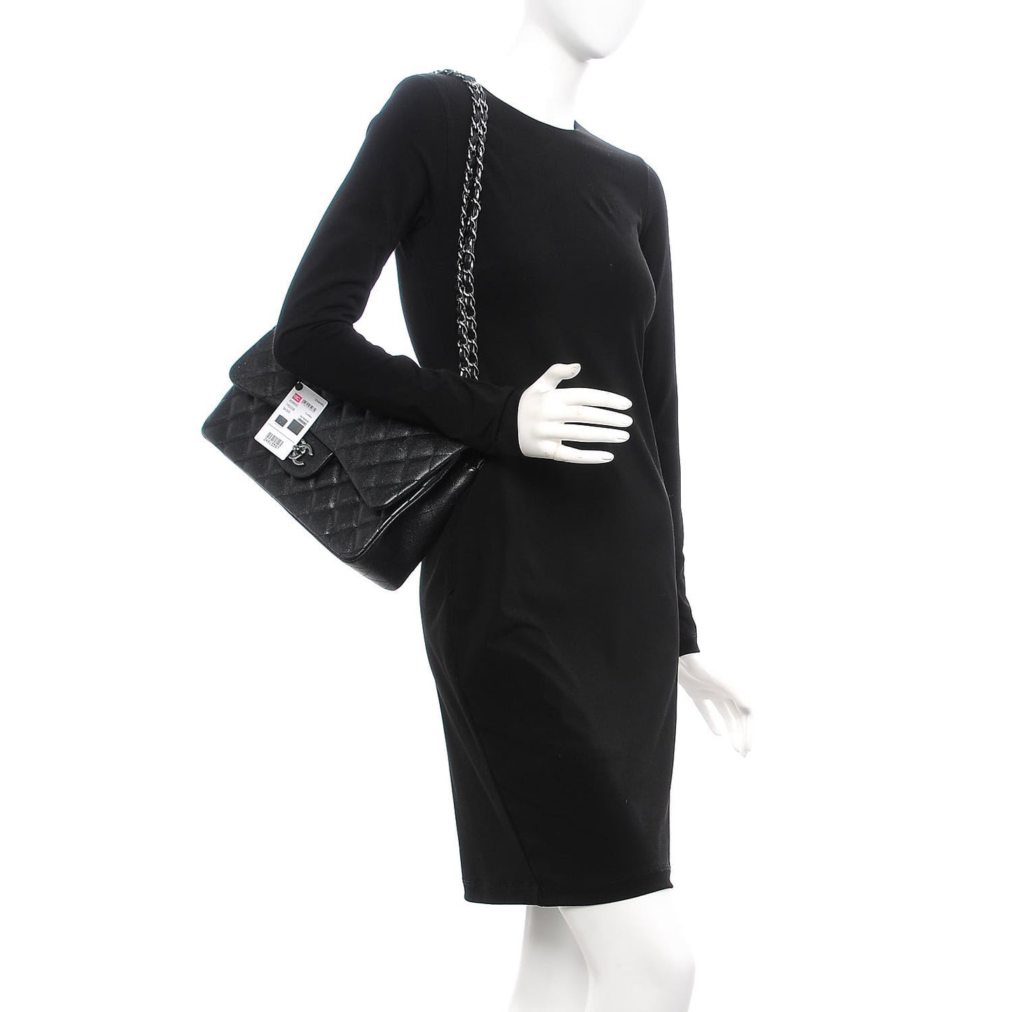 Iridescent Caviar Quilted Jumbo Double Flap Black