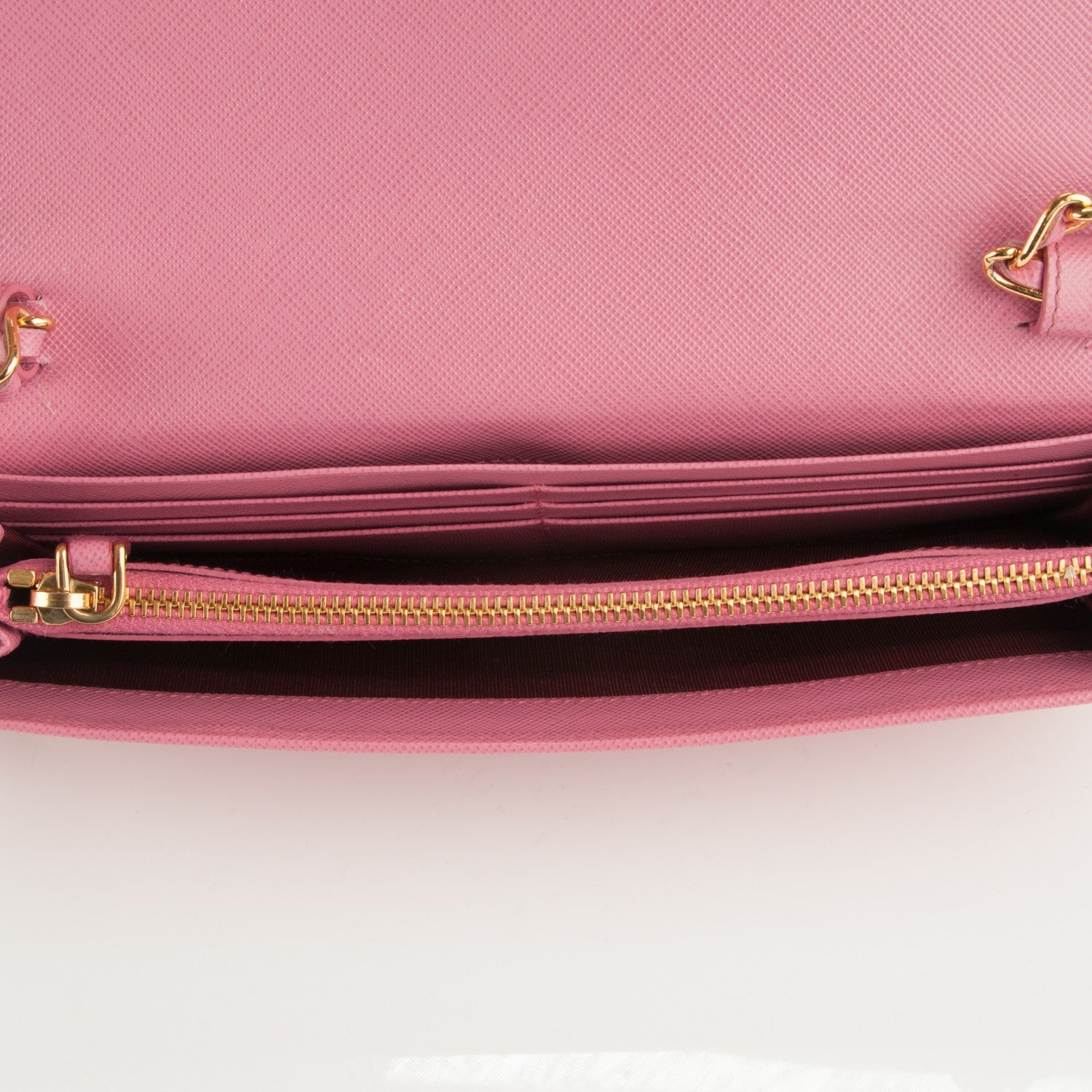 Prada Saffiano Metal Oro Chain Wallet Begonia 5 of 6