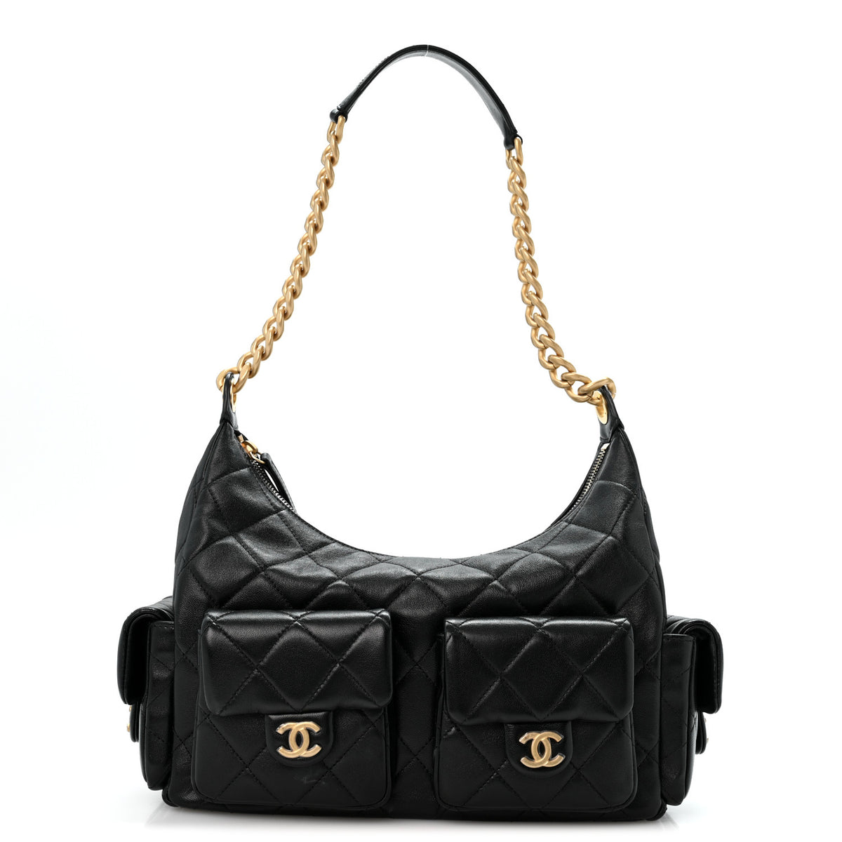 Chanel Shiny Lambskin Quilted Trendy Pockets Hobo Black 1 of 12