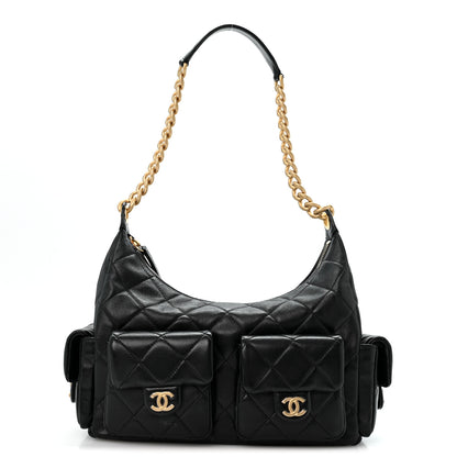 Chanel Shiny Lambskin Quilted Trendy Pockets Hobo Black 1 of 12