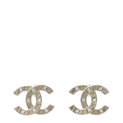 Chanel Crystal Metal CC Paris Button Stud Earrings Gold 1 of 5