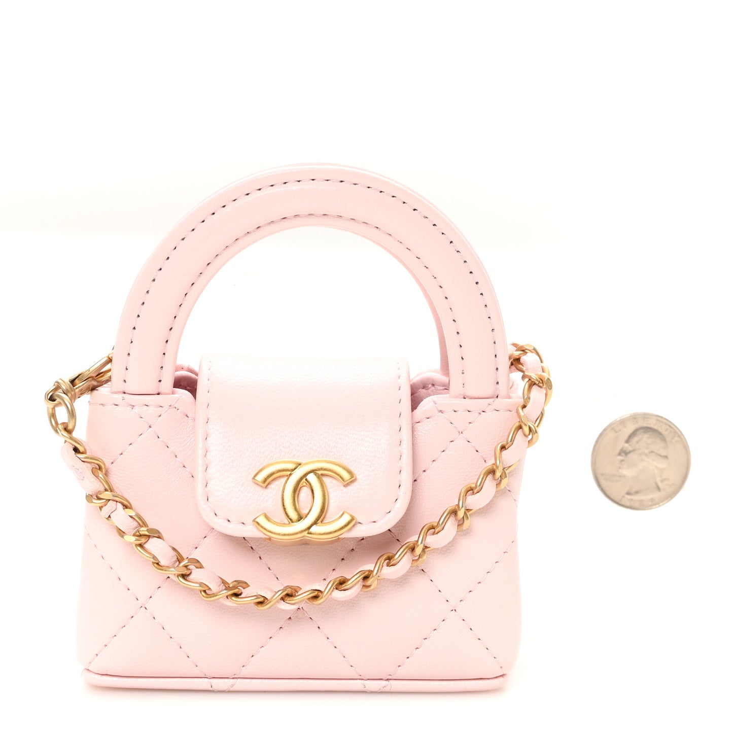 Shiny Lambskin Quilted Mini Kelly Bag Charm Light Pink