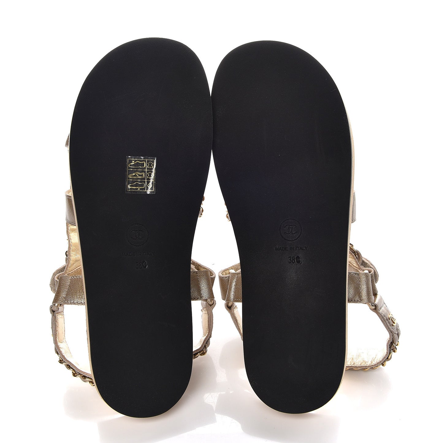 Metallized Goatskin Chain Flat Sandals 38 Gold
