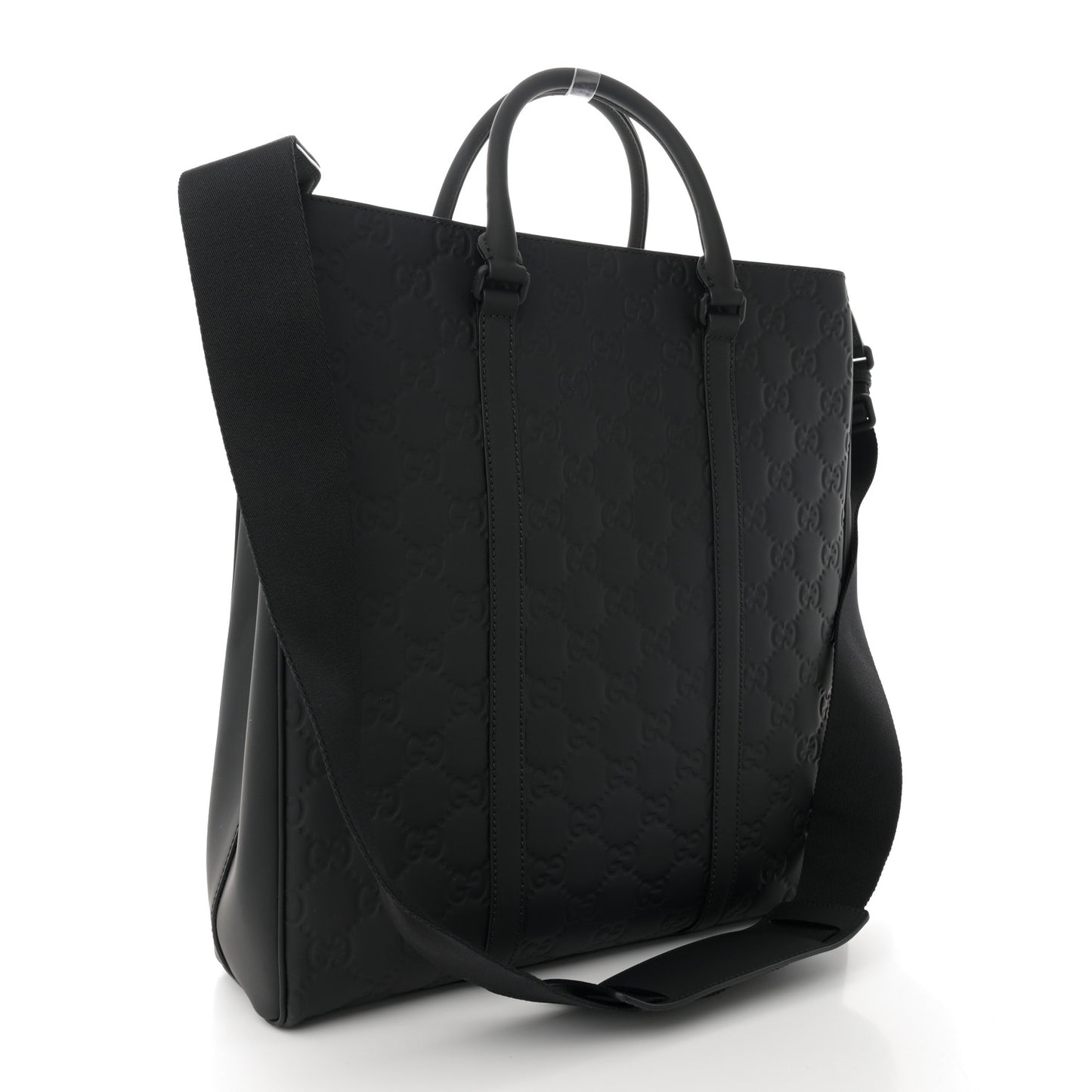 Calfskin Rubber Effect Tall Convertible Tote Black