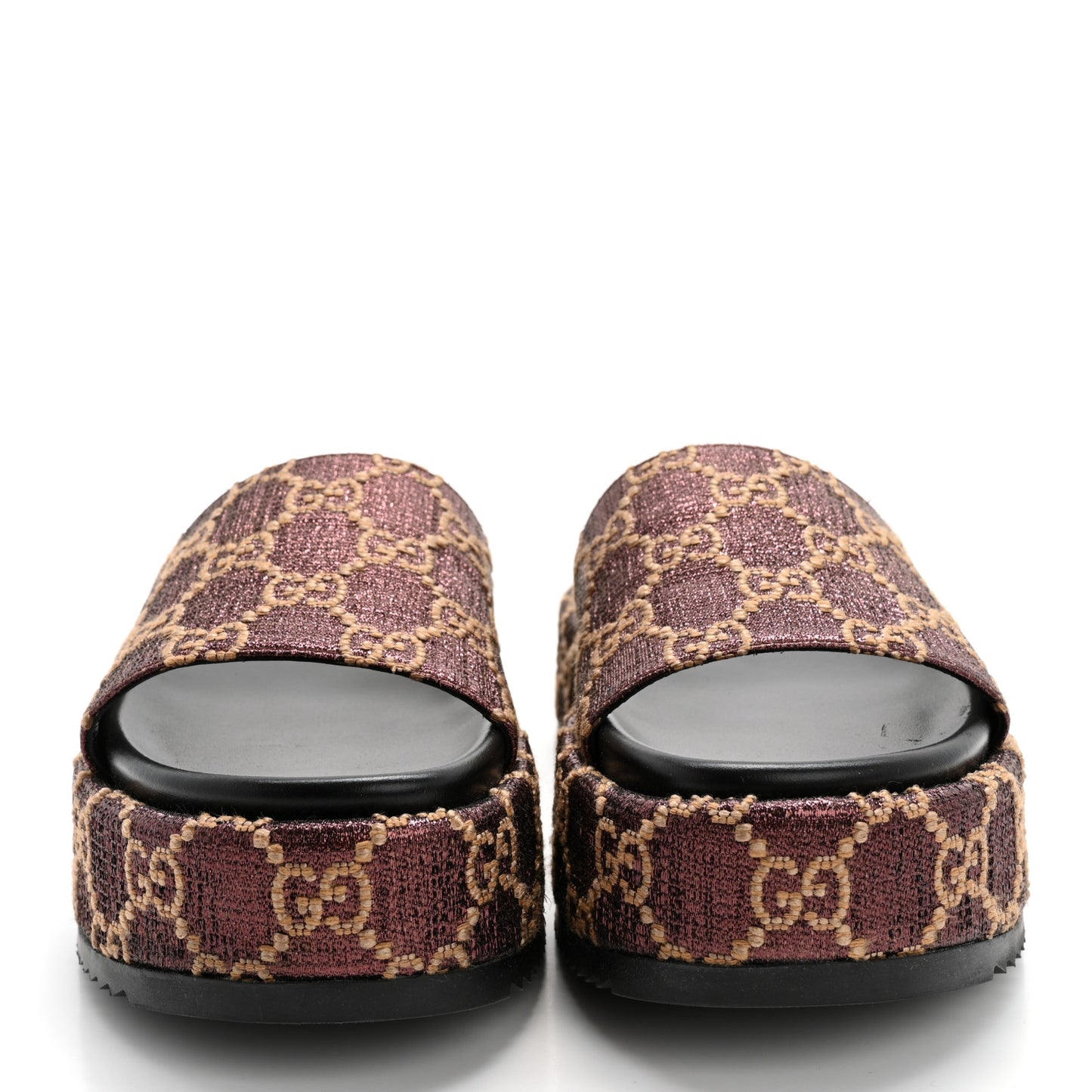 Lame GG Monogram Angelina Platform 55mm Slide Sandals 37.5 Brown Beige
