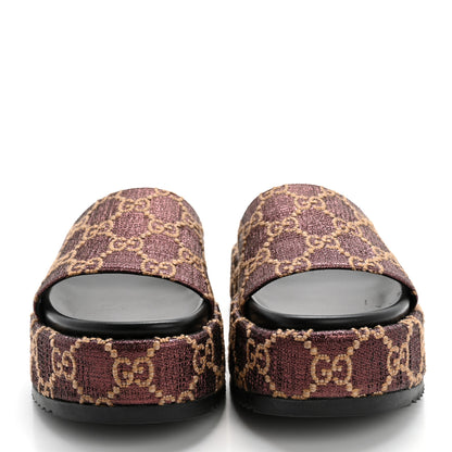 Gucci Lame GG Monogram Angelina Platform 55mm Slide Sandals 37.5 Brown Beige 2 of 11