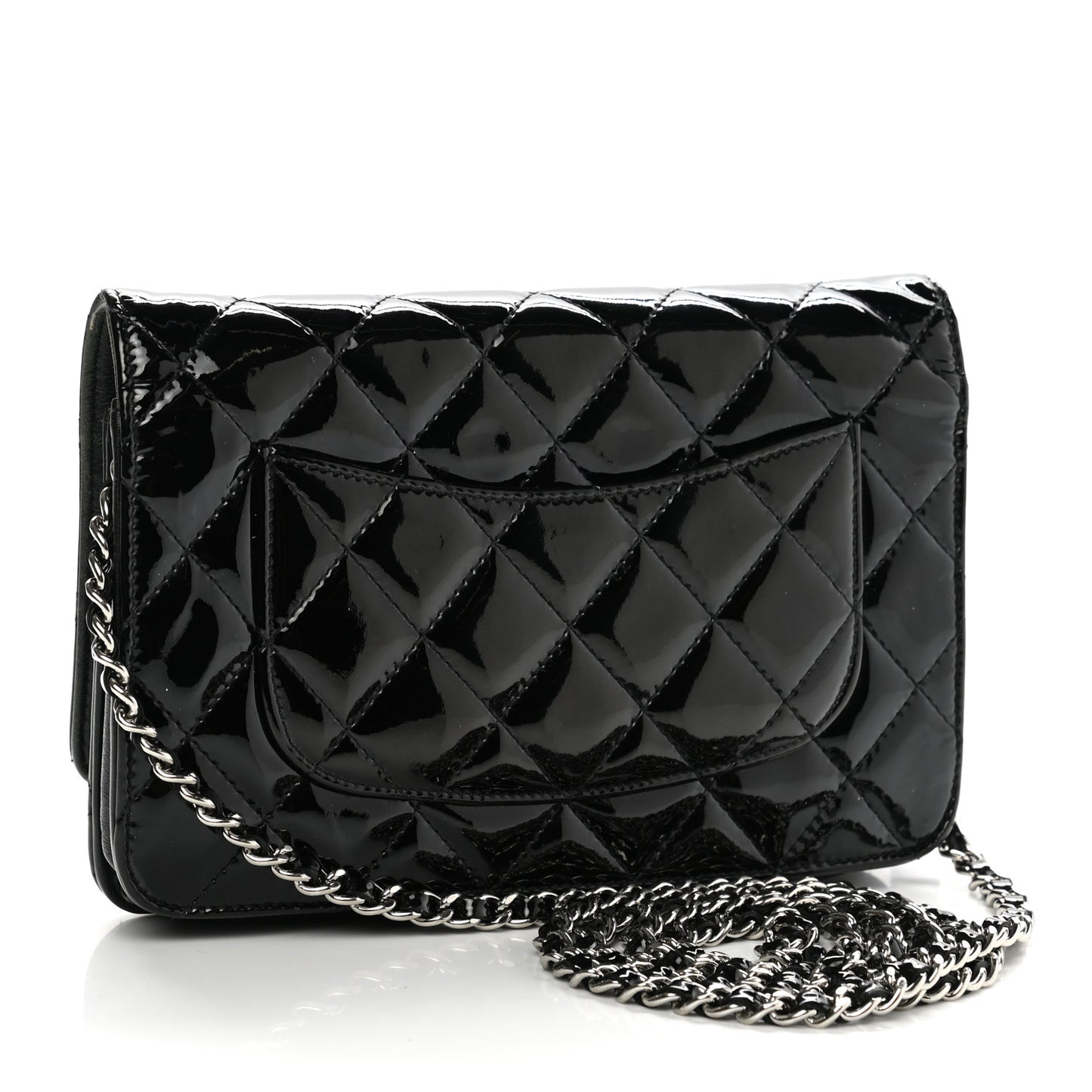 Patent Quilted Wallet On Chain WOC Black