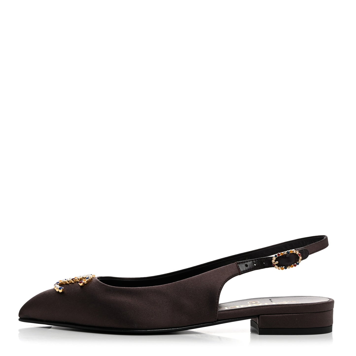 Satin Strass CC Slingback Flats 37 Burgundy Multicolor