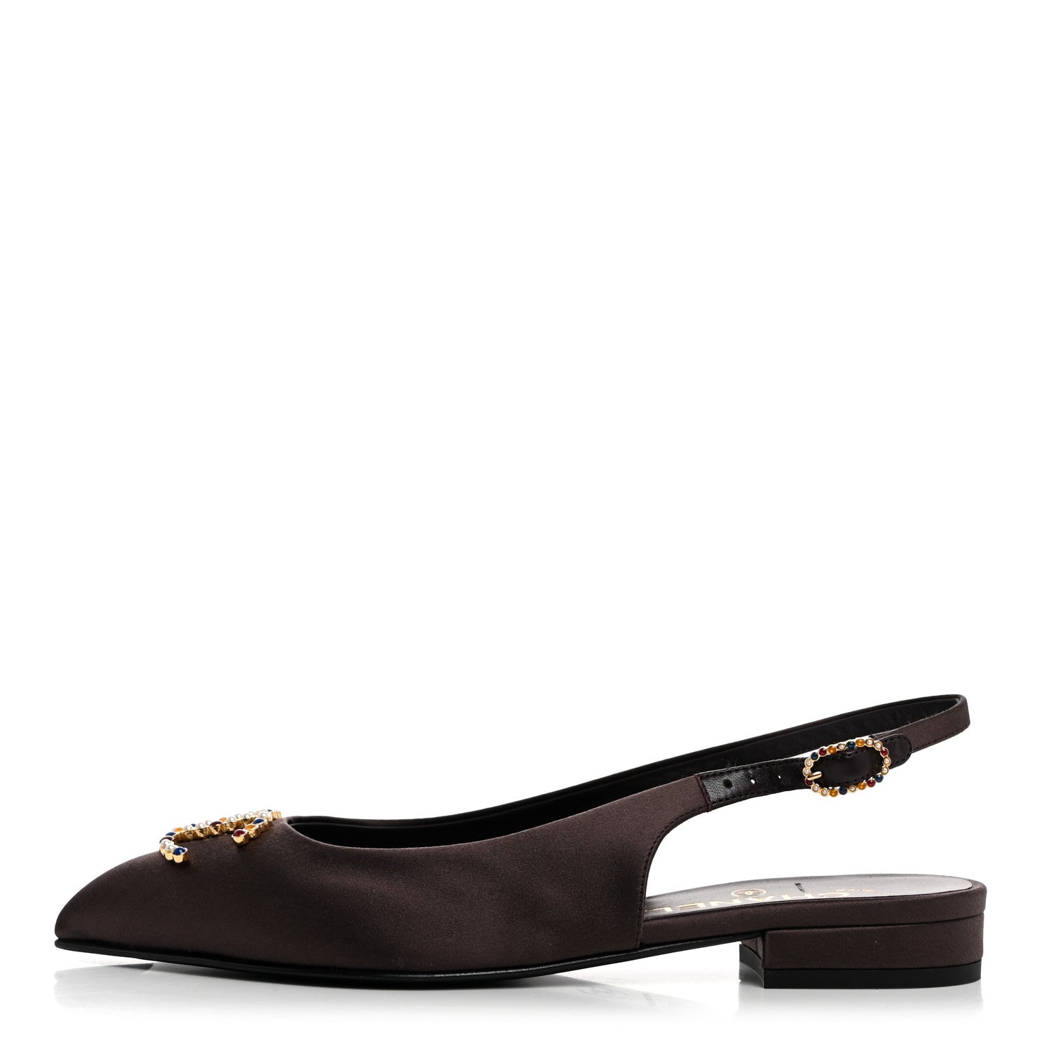 Chanel Satin Strass CC Slingback Flats 37 Burgundy Multicolor 1 of 8