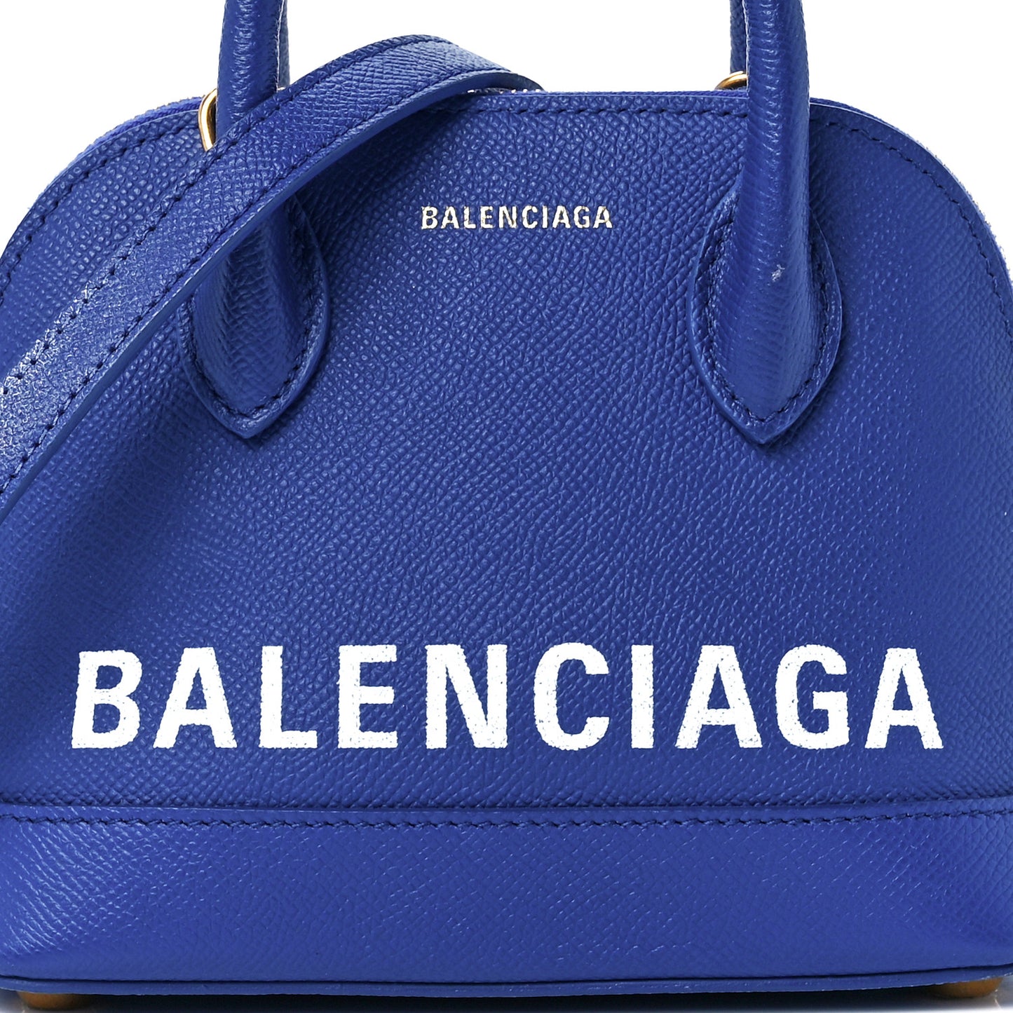 Signature Grained Calfskin Logo XXS Ville Top Handle Bag Bleu Roi White