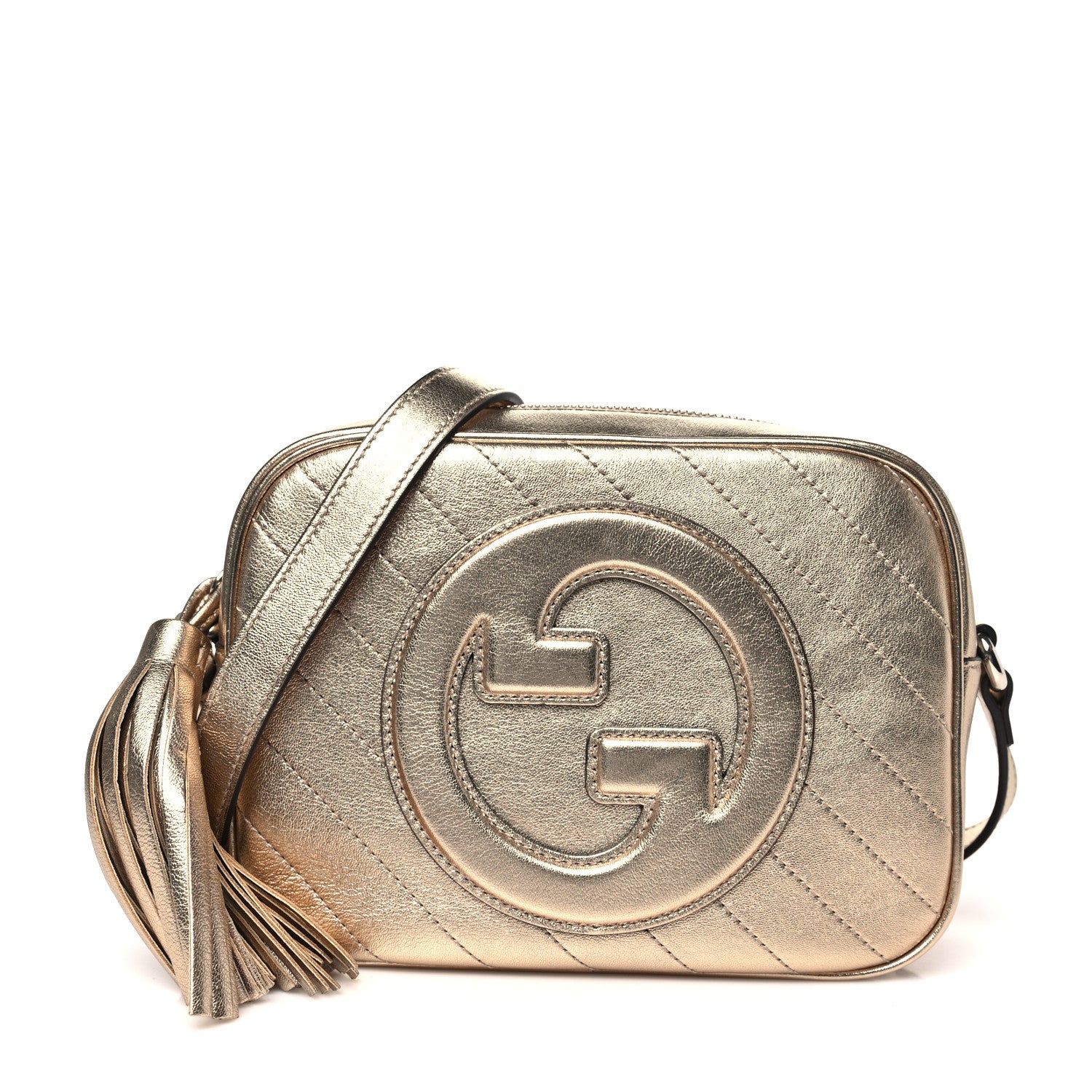 Gucci Metallic Sakai Be Green Calfskin Diagonal Stitched Small Blondie Shoulder Bag Golden Beige 1 of 9