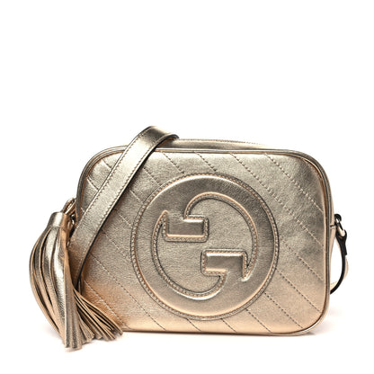 Gucci Metallic Sakai Be Green Calfskin Diagonal Stitched Small Blondie Shoulder Bag Golden Beige 1 of 9