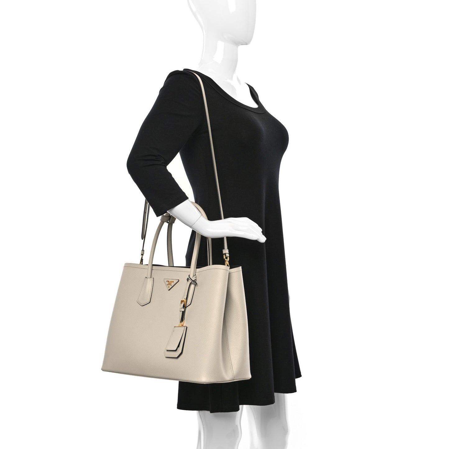 Saffiano Cuir Medium Double Bag Talco Black