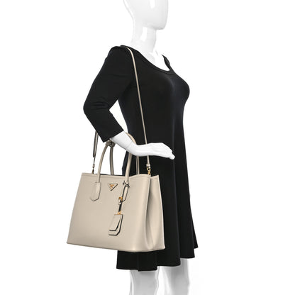 Prada Saffiano Cuir Medium Double Bag Talco Black 2 of 15
