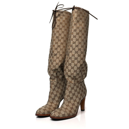 Gucci Monogram Lisa Mid Heel Boots 40.5 Beige Ebony 3 of 6