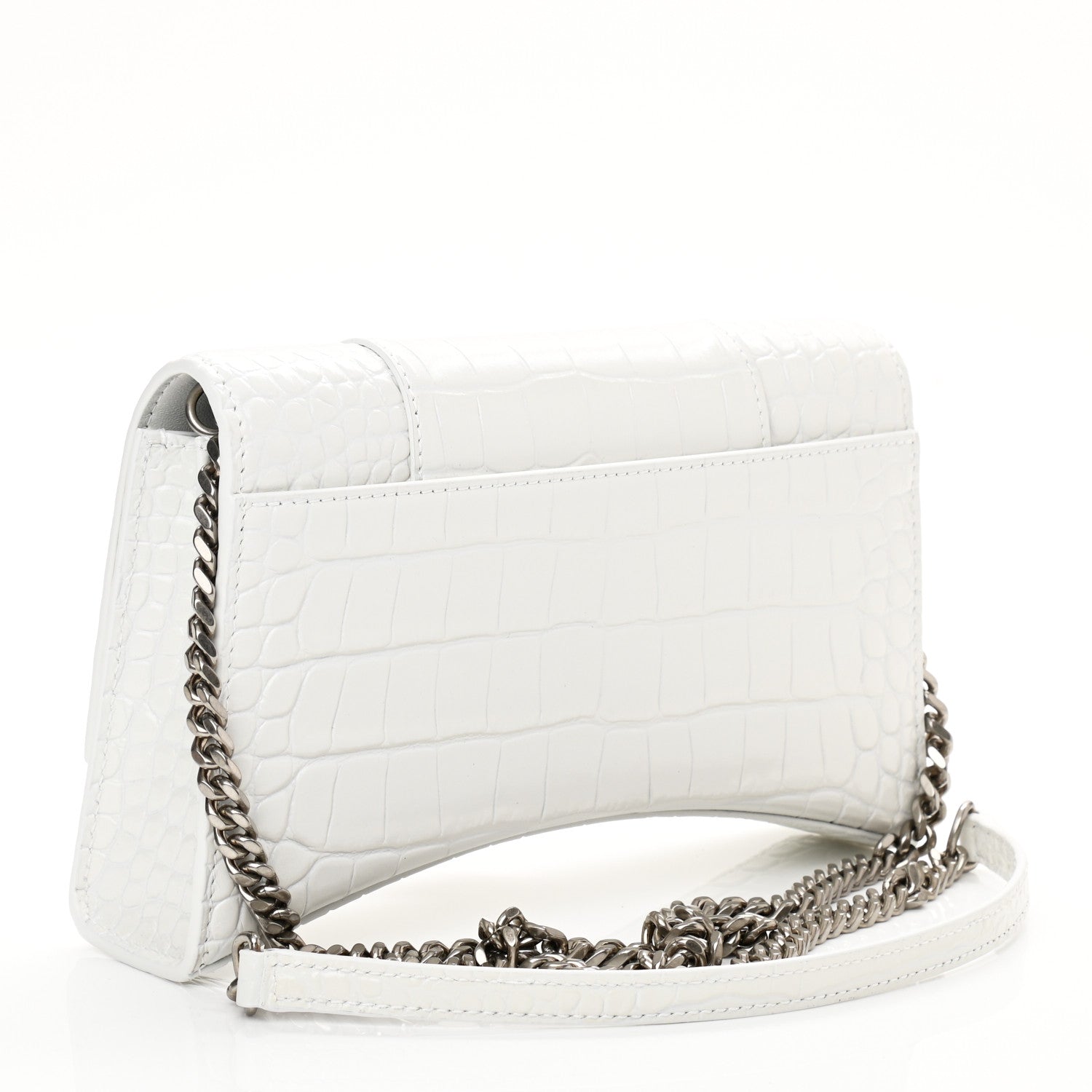 Balenciaga Shiny Calfskin Crocodile Embossed Small Hourglass Evening Chain Bag White 2 of 9
