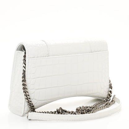 Balenciaga Shiny Calfskin Crocodile Embossed Small Hourglass Evening Chain Bag White 2 of 9