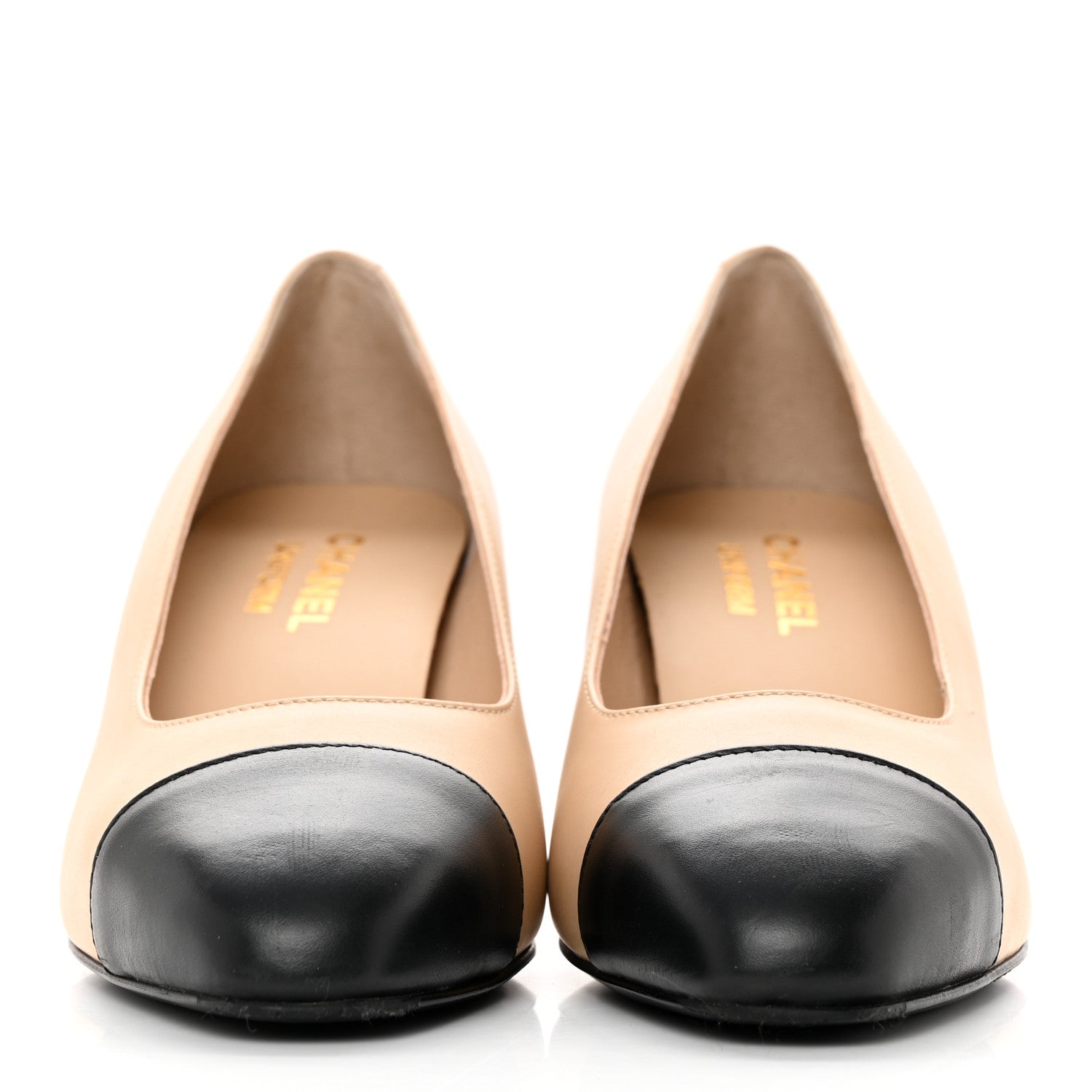 Chanel Lambskin Cap Toe CC Pumps 39 Beige Black 2 of 22