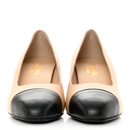 Chanel Lambskin Cap Toe CC Pumps 39 Beige Black 2 of 22