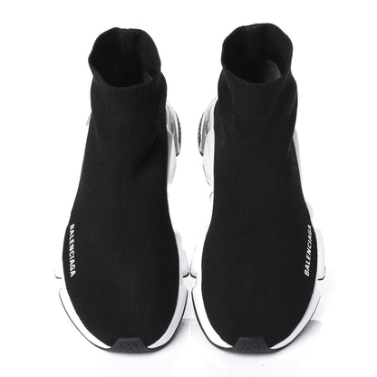 Balenciaga Neoprene Knit Womens Speed Clear Sole Sneakers 41 Black White 5 of 11